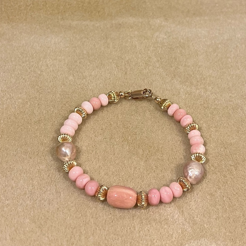 Pink Opal Baroque Pearl 14k Gold Filled Candy Bracelet Handmade